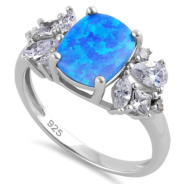 Sterling Silver Elegant Squoval Blue Lab Opal with Clear CZ Ring