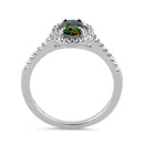 Sterling Silver Black Lab Opal and Clear CZ Oval Halo Ring