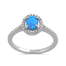 Sterling Silver Blue Lab Opal and Clear CZ Oval Halo Ring