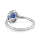 Sterling Silver Blue Lab Opal and Clear CZ Oval Halo Ring