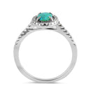 Sterling Silver Green Lab Opal and Clear CZ Oval Halo Ring