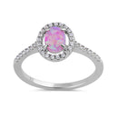 Sterling Silver Pink Lab Opal and Clear CZ Oval Halo Ring