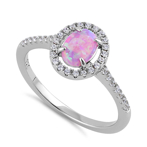 Sterling Silver Princess Cut Pink CZ Halo Ring - Size 8 Simulated Diamond Band