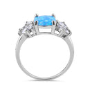 Sterling Silver Elegant Squoval Blue Lavender Lab Opal with Clear CZ Ring