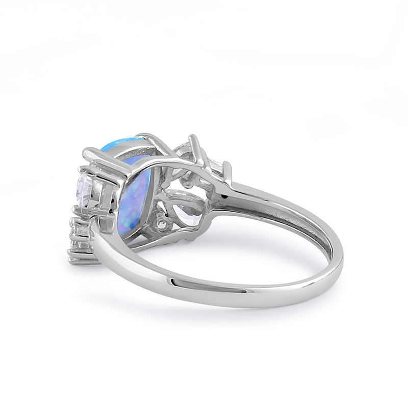 Sterling Silver Elegant Squoval Blue Lavender Lab Opal with Clear CZ Ring