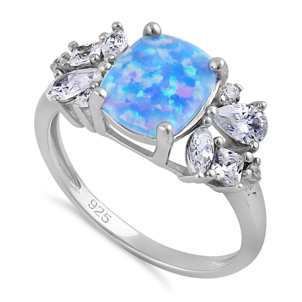 Sterling Silver Elegant Squoval Blue Lavender Lab Opal with Clear CZ Ring