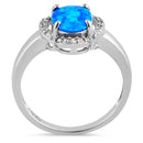 Sterling Silver Elegant Blue Lab Opal Oval Flower Halo CZ Ring