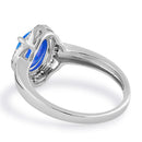 Sterling Silver Elegant Blue Lab Opal Oval Flower Halo CZ Ring