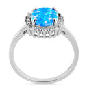 Sterling Silver Oval Blue Lavender Lab Opal CZ Ring