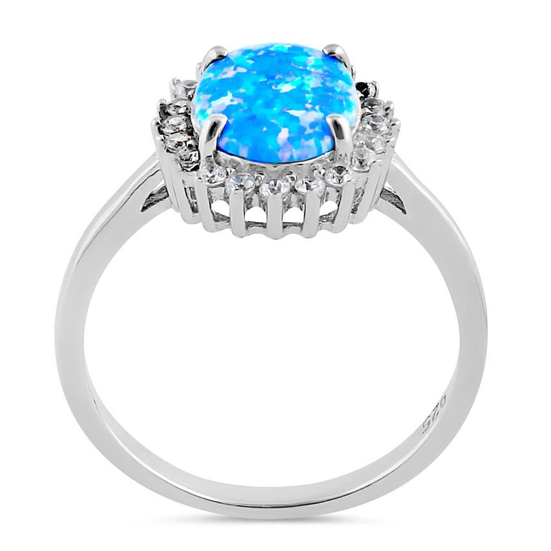 Sterling Silver Oval Blue Lavender Lab Opal CZ Ring