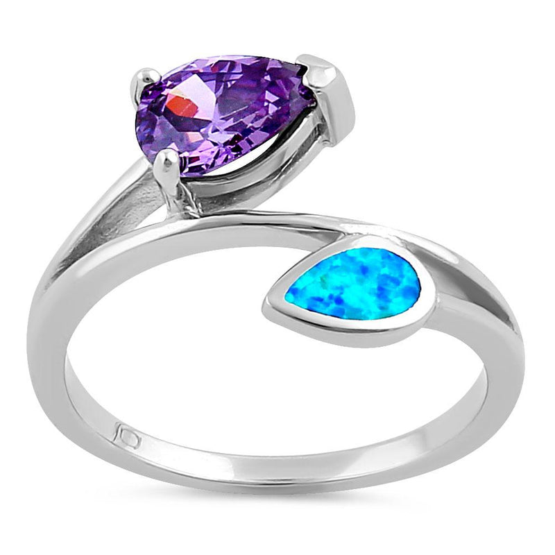 Sterling Silver Blue Lab Opal and Amethyst CZ Ring