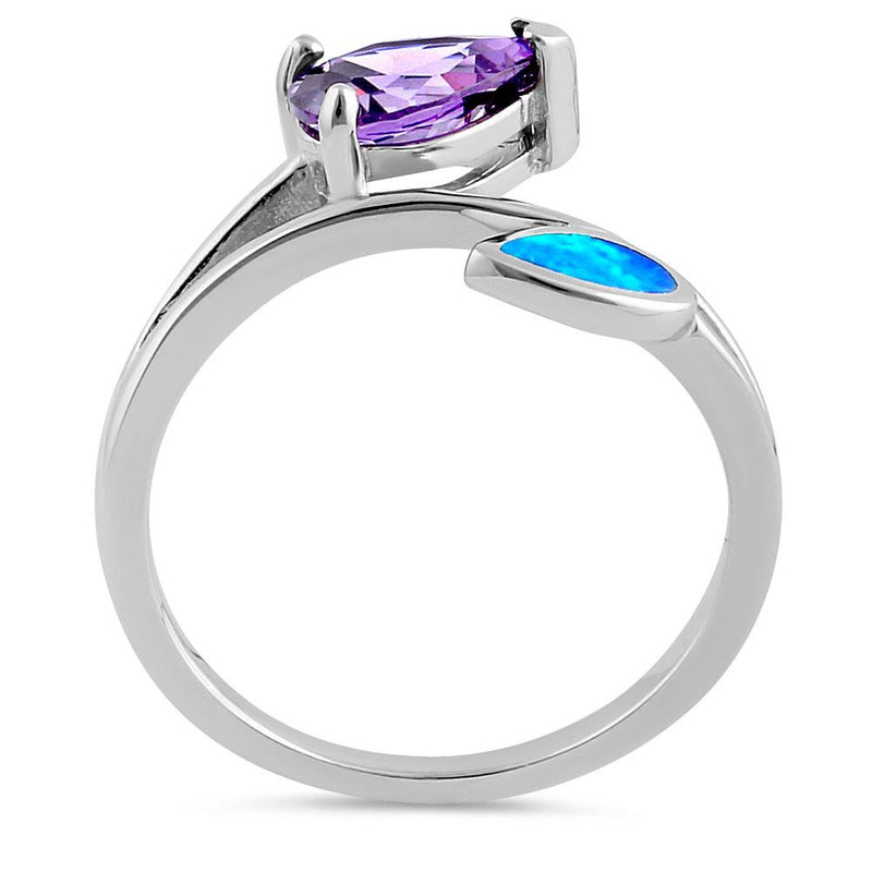 Sterling Silver Blue Lab Opal and Amethyst CZ Ring