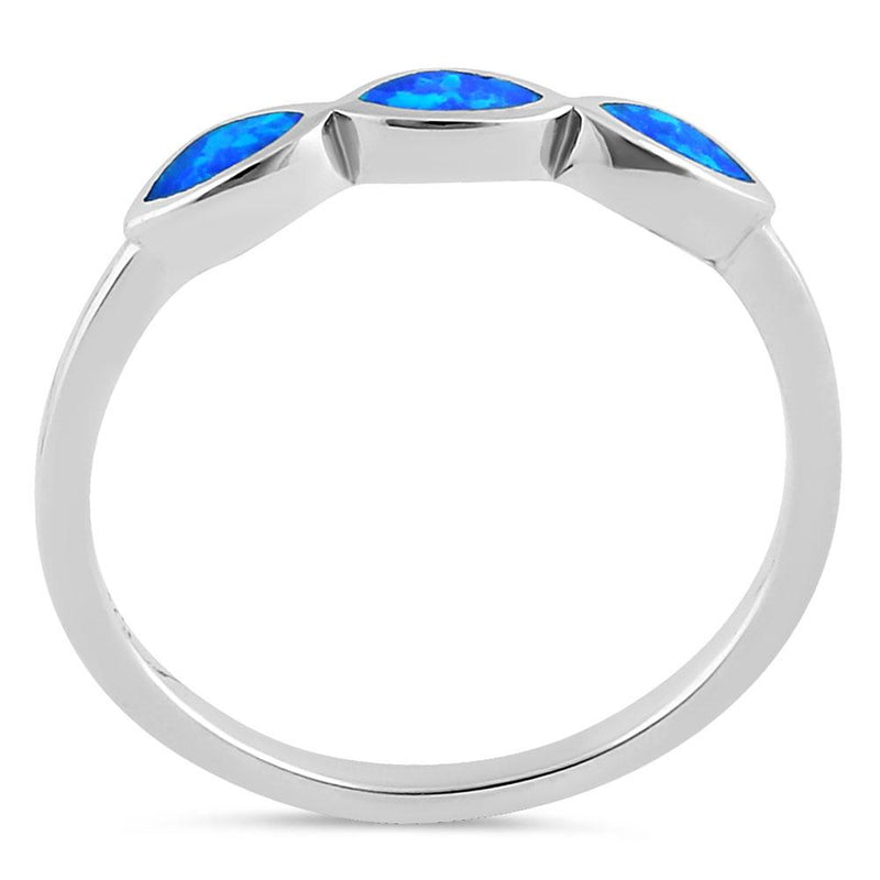 Sterling Silver Triple Marquise Blue Lab Opal Ring