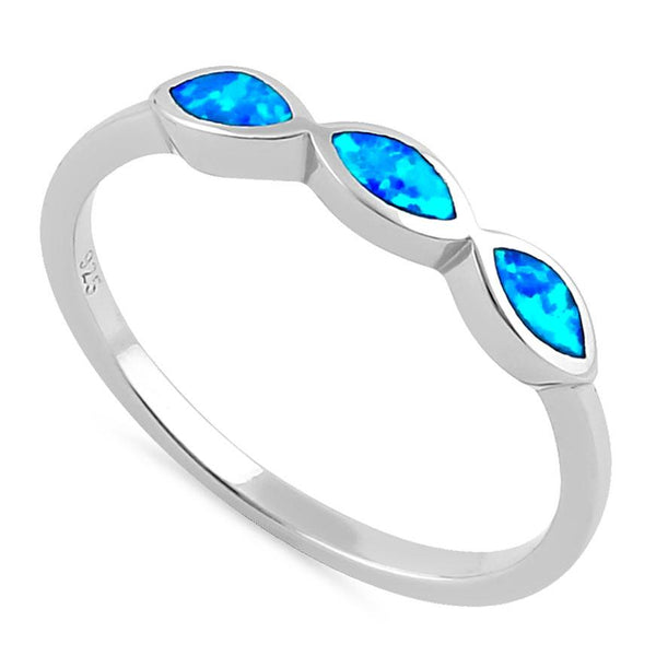 Sterling Silver Triple Marquise Blue Lab Opal Ring