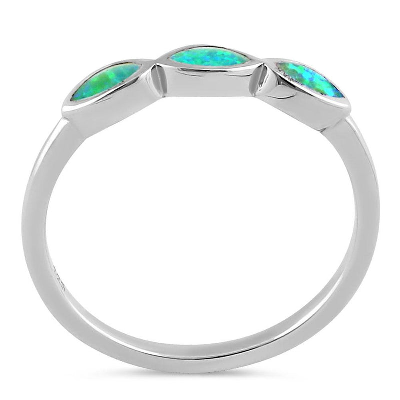 Sterling Silver Triple Marquise Green Lab Opal Ring