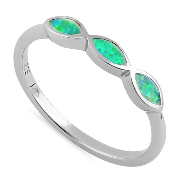 Sterling Silver Triple Marquise Green Lab Opal Ring