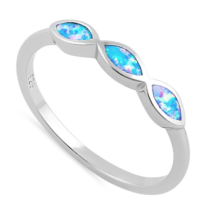 Sterling Silver Triple Marquise Blue Lavender Lab Opal Ring