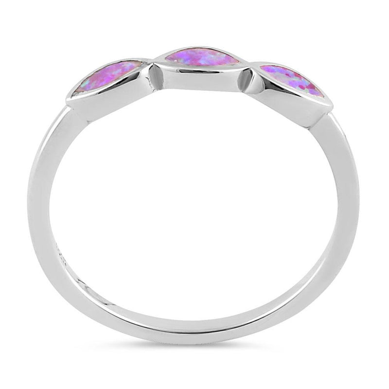 Sterling Silver Triple Marquise Pink Lab Opal Ring