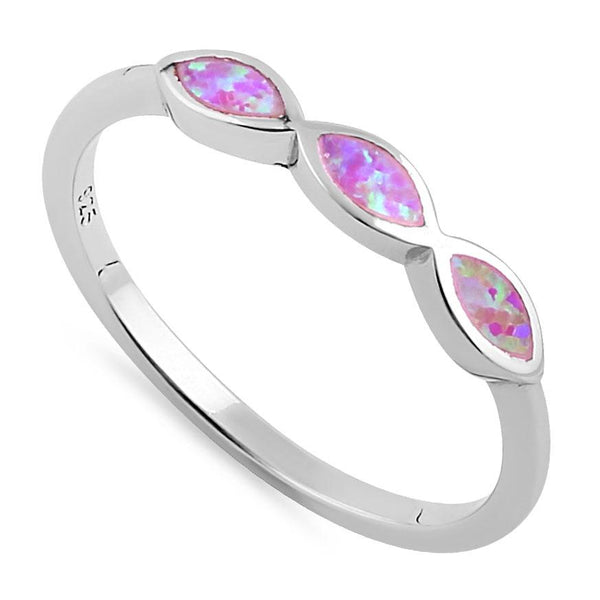 Sterling Silver Triple Marquise Pink Lab Opal Ring