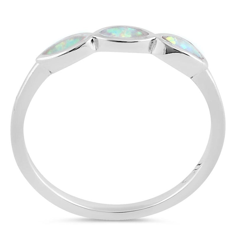 Sterling Silver Triple Marquise White Lab Opal Ring