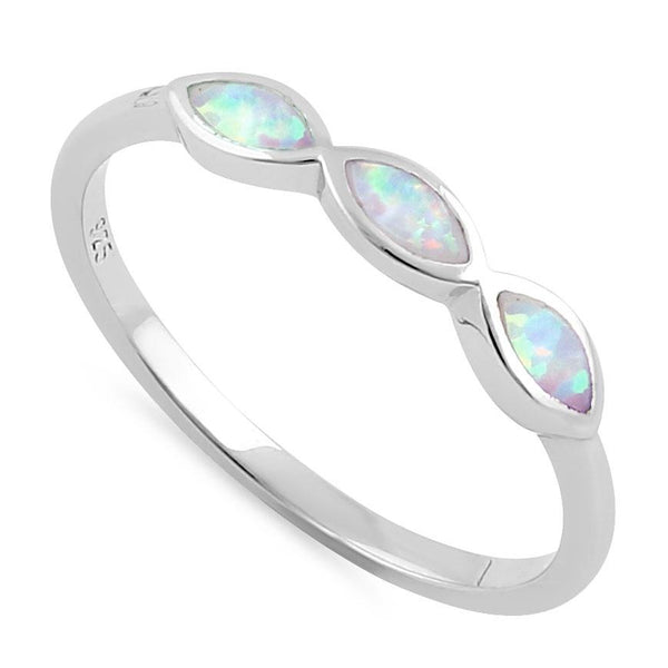 Sterling Silver Triple Marquise White Lab Opal Ring