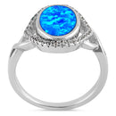 Sterling Silver Blue Lab Opal Oval Halo CZ Ring