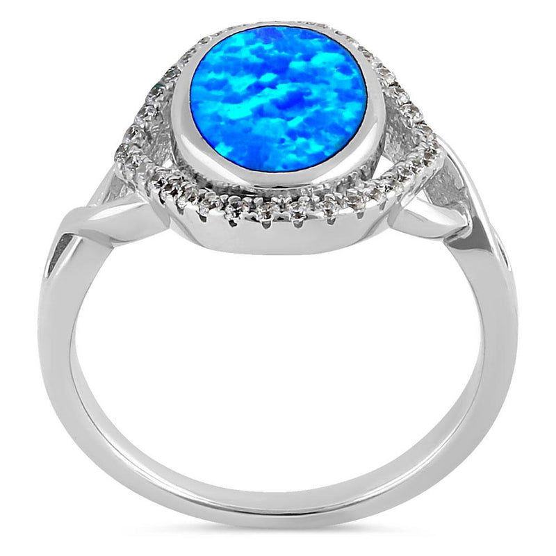 Sterling Silver Blue Lab Opal Oval Halo CZ Ring
