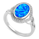 Sterling Silver Blue Lab Opal Oval Halo CZ Ring