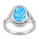 Sterling Silver Blue Lavender Lab Opal Oval Halo CZ Ring