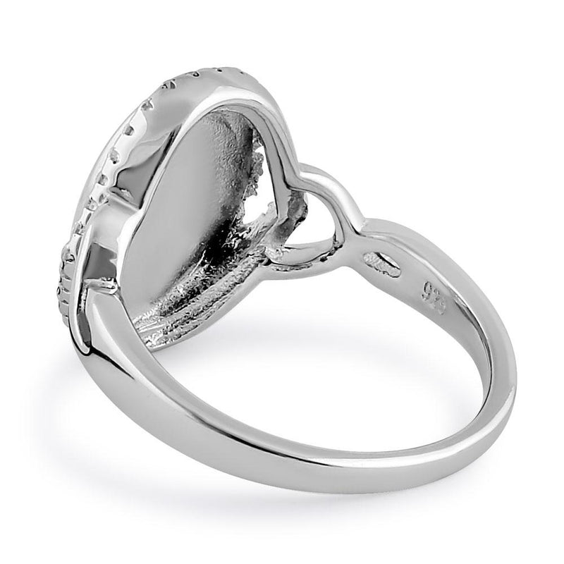 Sterling Silver White Lab Opal Oval Halo CZ Ring