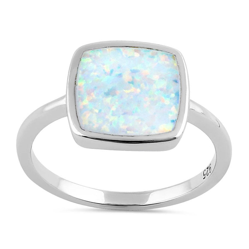 Sterling Silver Square White Lab Opal Ring