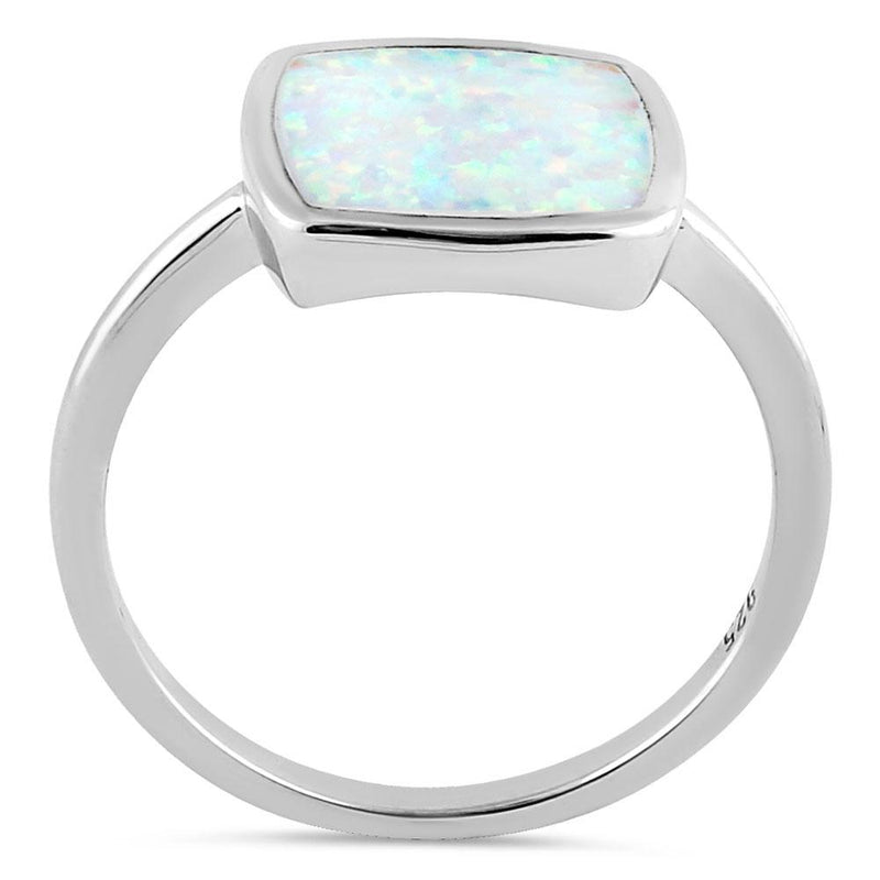 Sterling Silver Square White Lab Opal Ring