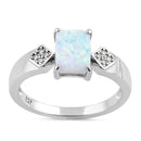 Sterling Silver Elegant White Lab Opal Rectangle CZ Ring