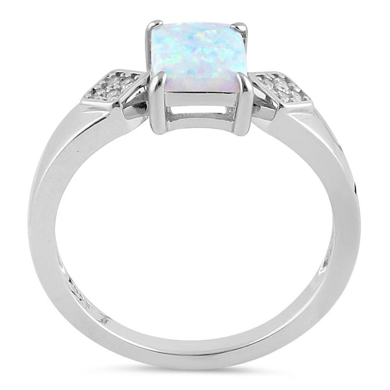 Sterling Silver Elegant White Lab Opal Rectangle CZ Ring