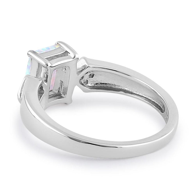 Sterling Silver Elegant White Lab Opal Rectangle CZ Ring