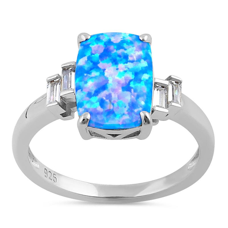 Sterling Silver Blue Lavender Lab Opal Rectangular Ring