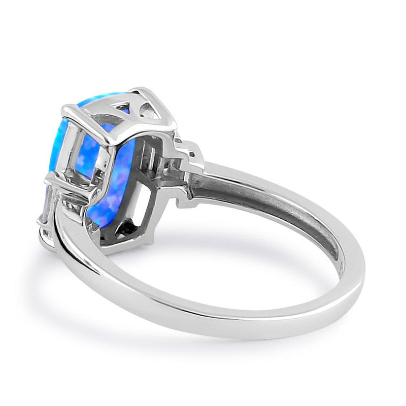 Sterling Silver Blue Lavender Lab Opal Rectangular Ring