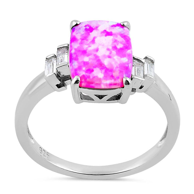 Sterling Silver Pink Lab Opal Rectangular Ring