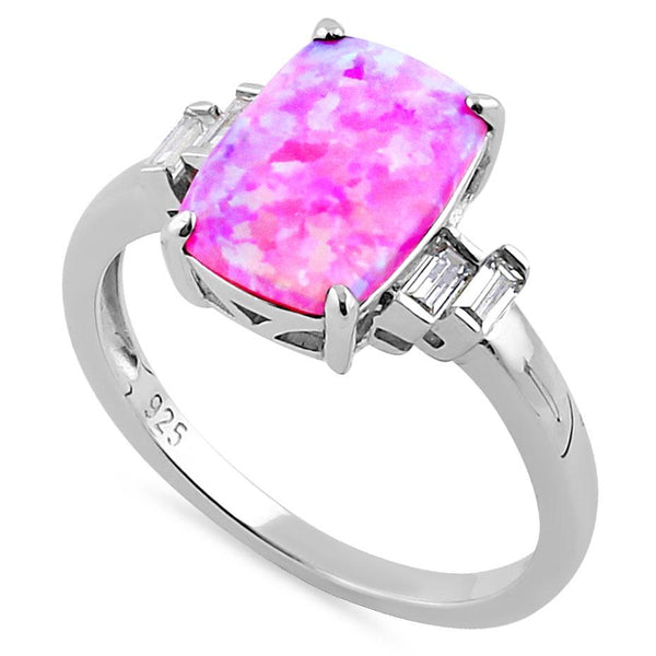 Sterling Silver Pink Lab Opal Rectangular Ring