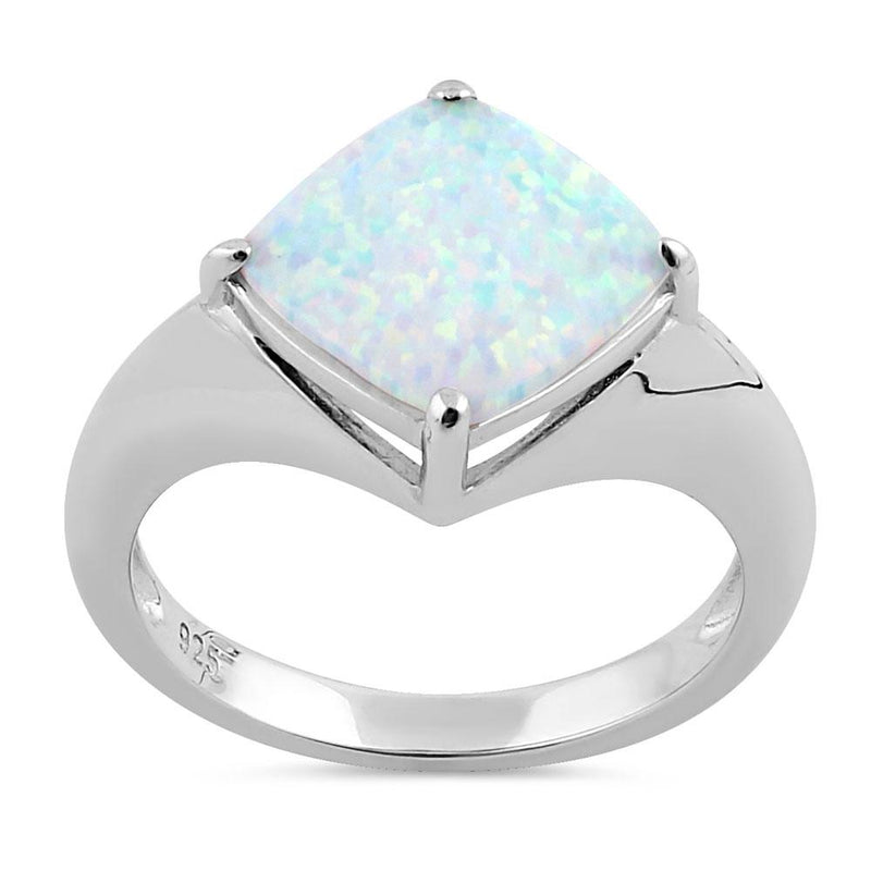Sterling Silver White Lab Opal Diamond Ring