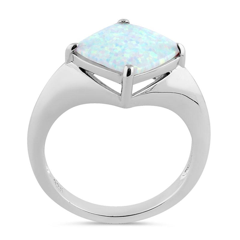 Sterling Silver White Lab Opal Diamond Ring