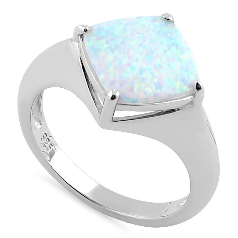 Sterling Silver White Lab Opal Diamond Ring