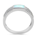 Sterling Silver White Lab Opal Center CZ Band Ring