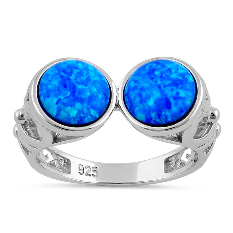 Sterling Silver Filigree Blue Lab Opal Double Sphere Ring