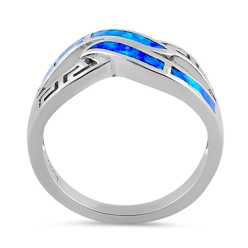 Sterling Silver Blue Lab Opal Greek Untwine Infinity Ring