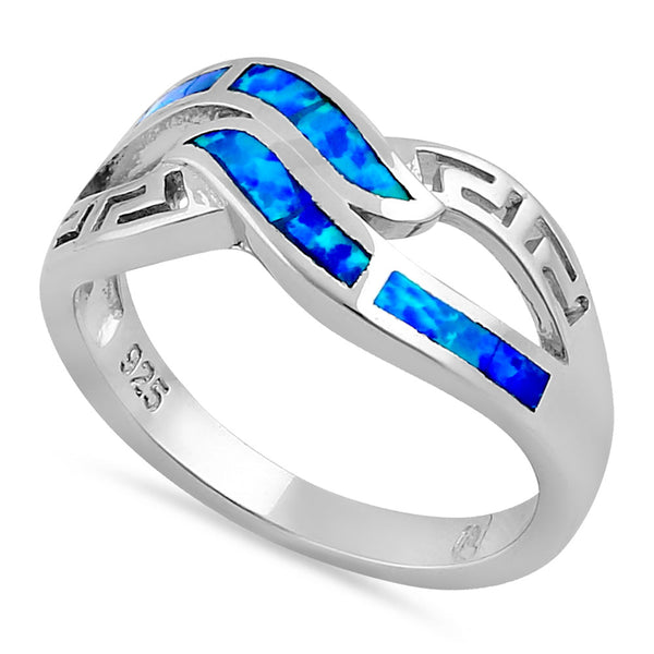 Sterling Silver Blue Lab Opal Greek Untwine Infinity Ring