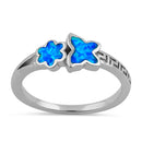 Sterling Silver Blue Lab Opal Greek Butterfly Flower Ring