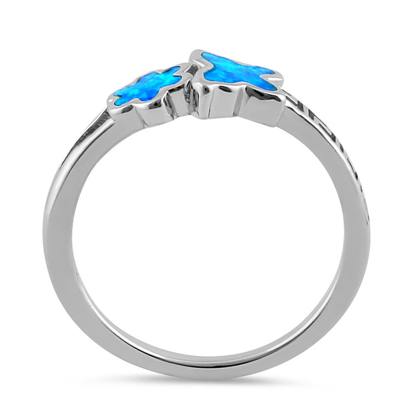 Sterling Silver Blue Lab Opal Greek Butterfly Flower Ring