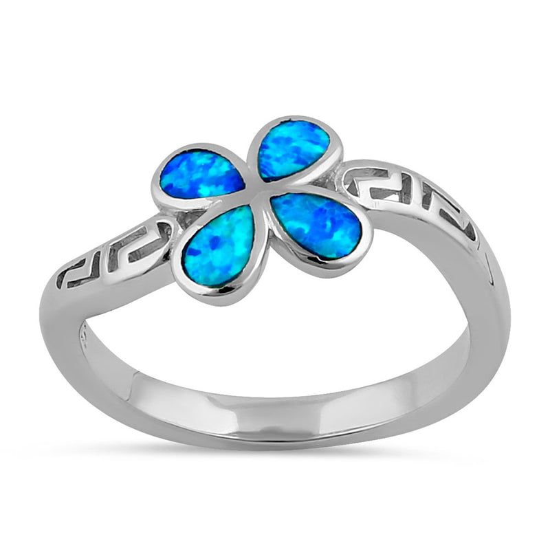 Sterling Silver Twist Blue Lab Opal Greek Petal Flower Ring