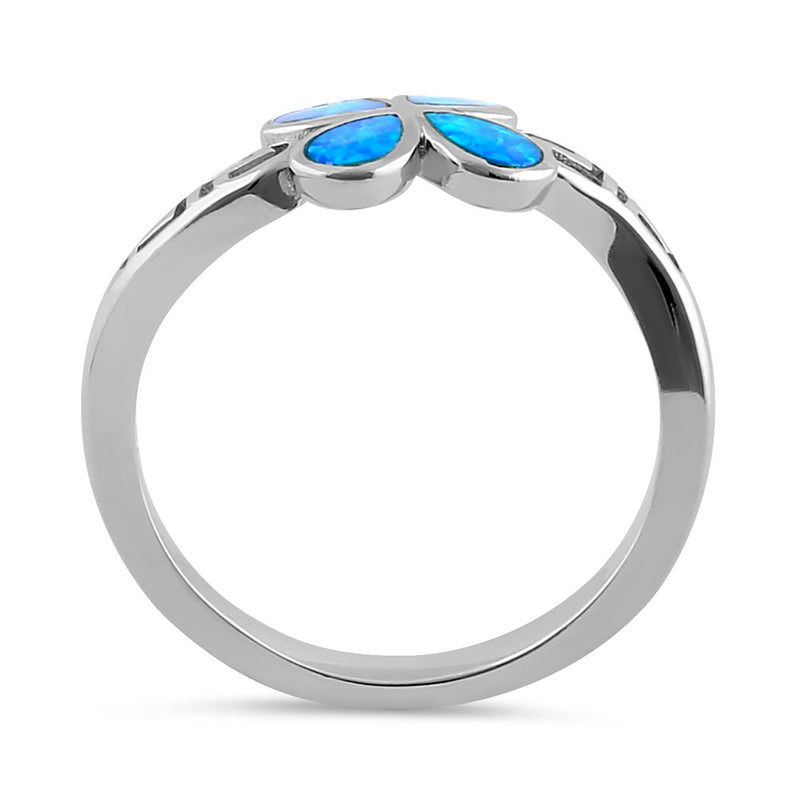 Sterling Silver Twist Blue Lab Opal Greek Petal Flower Ring